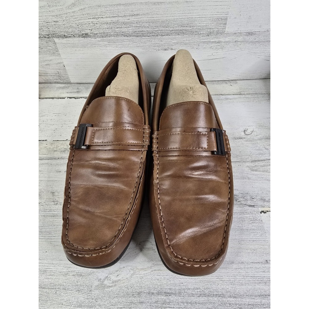 Kenneth Cole Reaction Men's 9.5 Brown Tallan Buckle Driving Loafers Mocs EUC